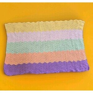 Hand Made Baby Blanket 26x38" Multicolor Toddler Lap Pastels Chevron Crib